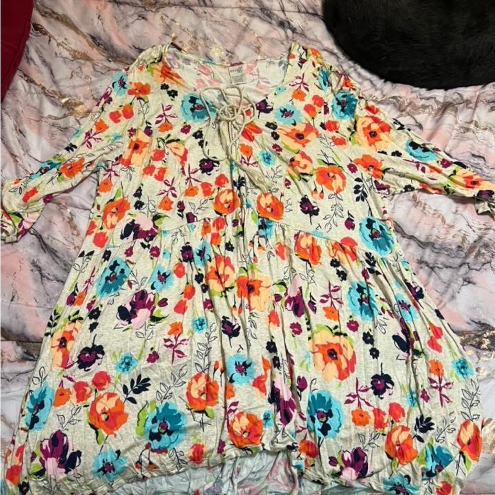 Floral Boho Dress with Lace-Up Front